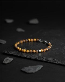 Preview: Armband mit 6 mm mattem Tigerauge-Stein und Titanelement - Hexa Mat Tiger